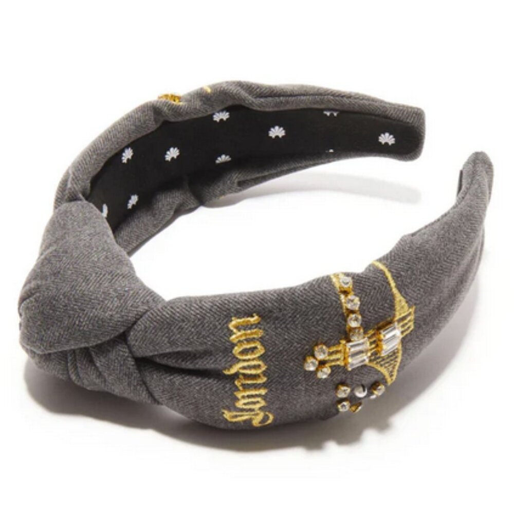 Lele Sadoughi Charcoal Herringbone London Knotted Headband NWT
